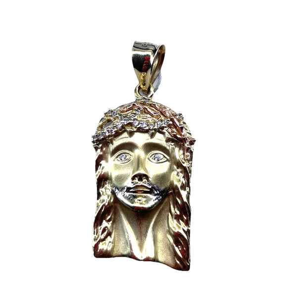 14K Two Tone Gold CZ Jesus Pendant 12.15g 0