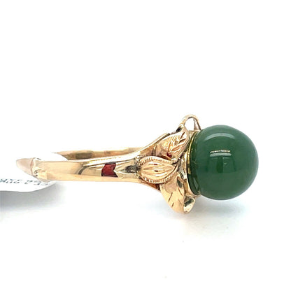14k Yellow Gold Womens Green Jadeite Sphere Ring 3.60g Size 71