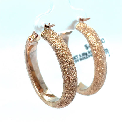 14k Rose Gold Women’s Hollow Hoop Sparkle Cut Earrings 3.00g 1