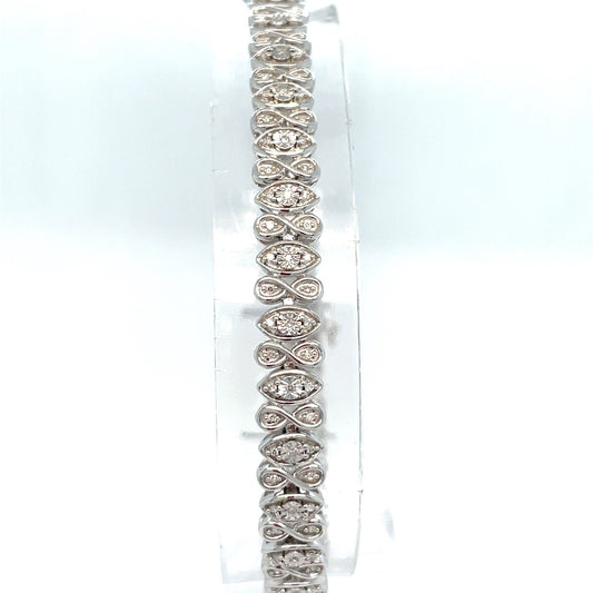 925 Sterling Silver Women’s 7.5” Diamond Oval Infinity Bracelet 11.45g .26CTW0
