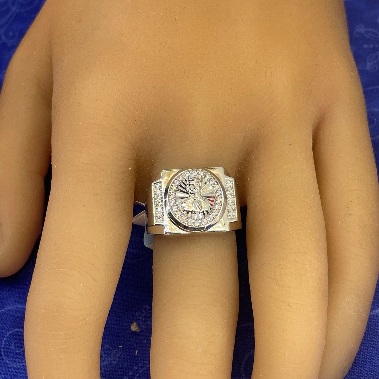 925 Sterling Silver Men’s CZ Mal Verde Ring 8.80g Size 104