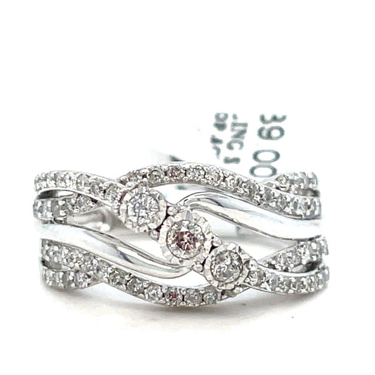 925 Sterling Silver Diamond Swoop Ring 3.80g Size .5CTW Size 70
