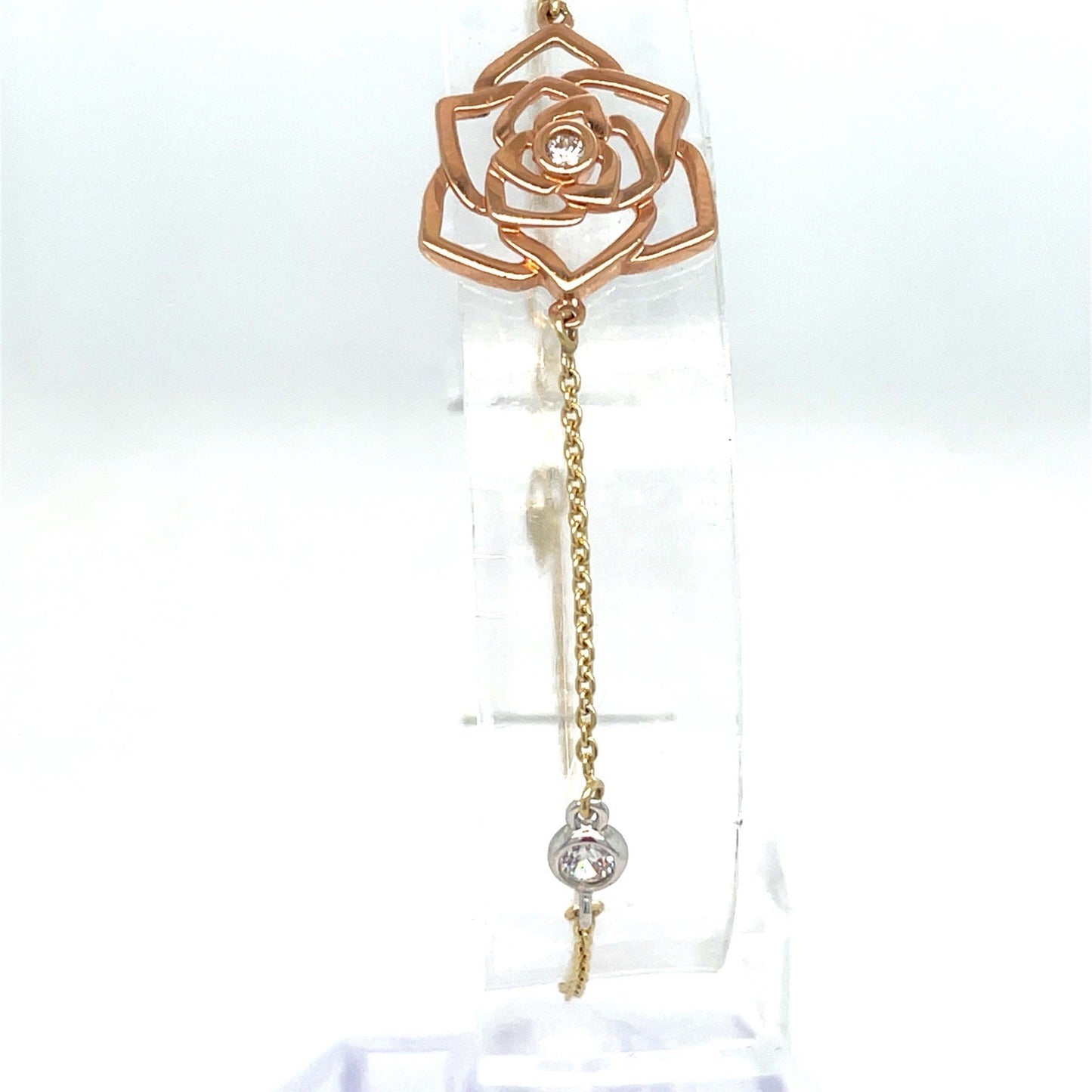 14k Two Tone Gold Women’s 7-8” CZ Rose Bracelet 2.50g 1