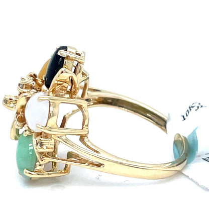 10k Yellow Gold Women’s Multi Color Jade Diamond Ring 4.14g Size 5.52