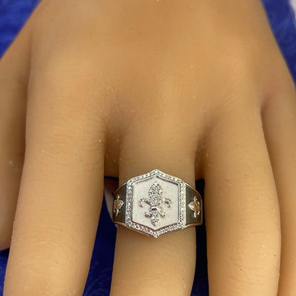 925 Sterling Silver Fluer De Lis Diamond Ring 11.90g .20CTW Size 104