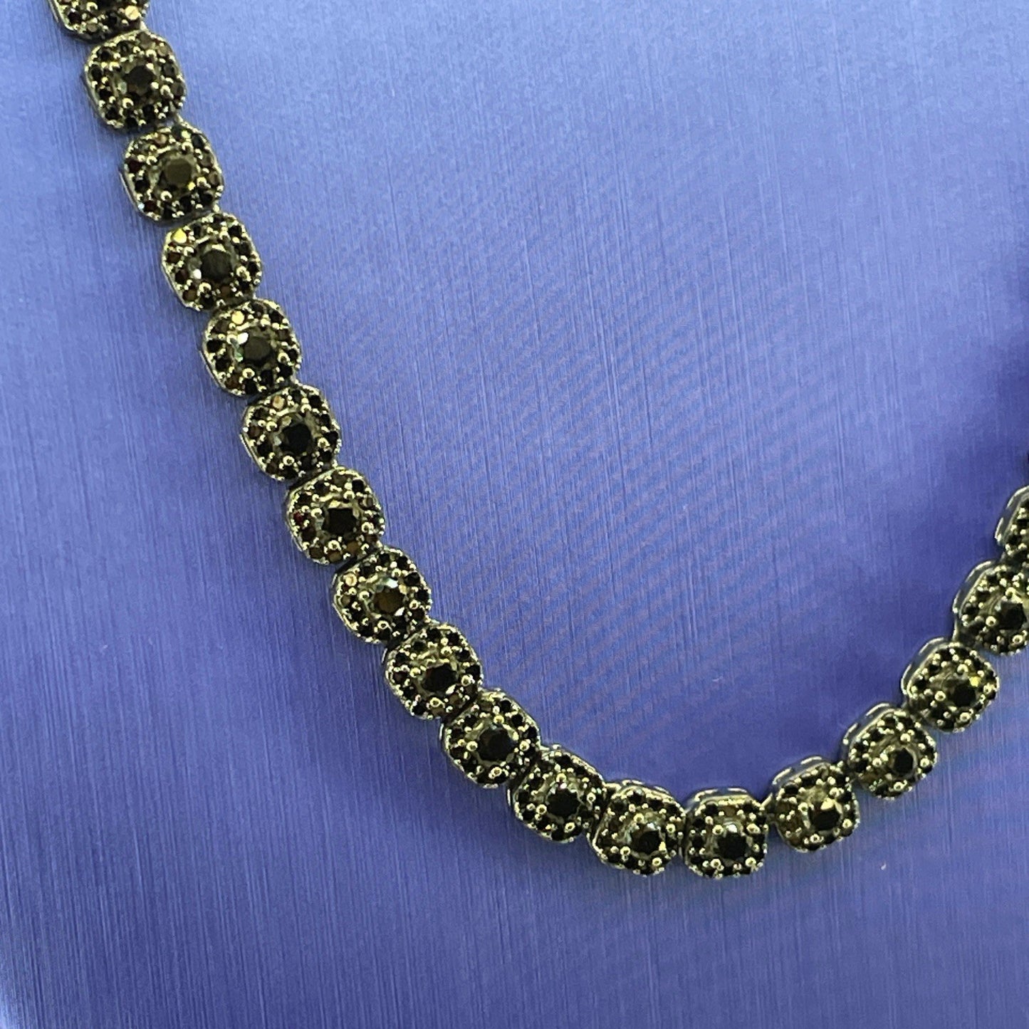 925 Sterling Silver 20” CZ Black Cluster Necklace 32.20g 6mm2