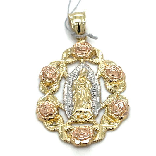 14k Tri Color Gold Oval Virgin Mary Pendant 4.00g0