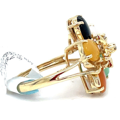 10k Yellow Gold Women’s Multi Color Jade Diamond Ring 4.14g Size 5.51