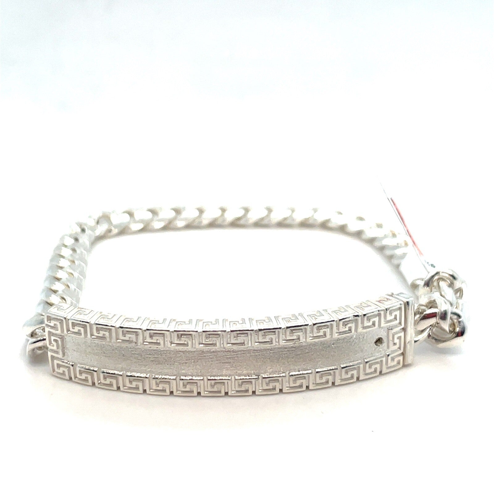 925 Sterling Silver 8.5” Satin Greek ID Cuban Bracelet 30.30g 10mm0