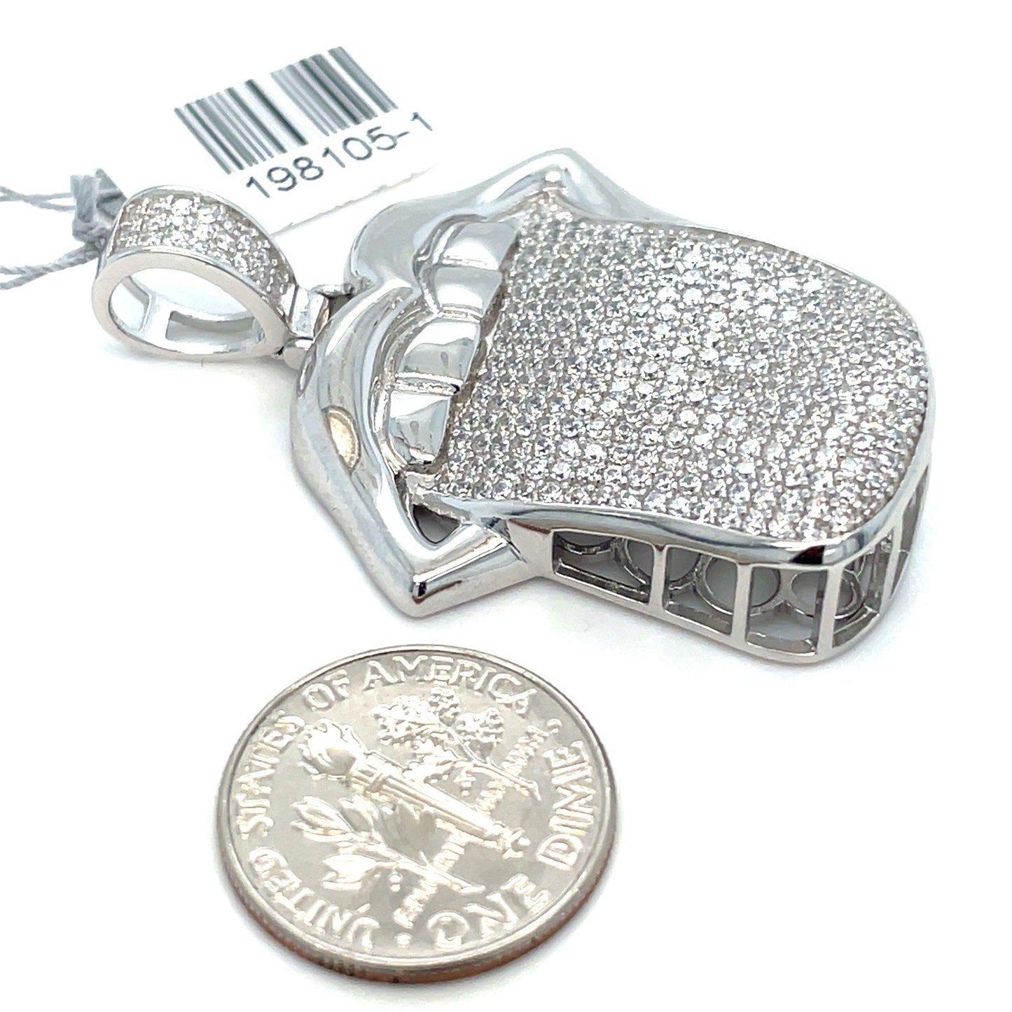 925 Sterling Silver CZ Tongue Sticking Out Pendant 10.20g 2