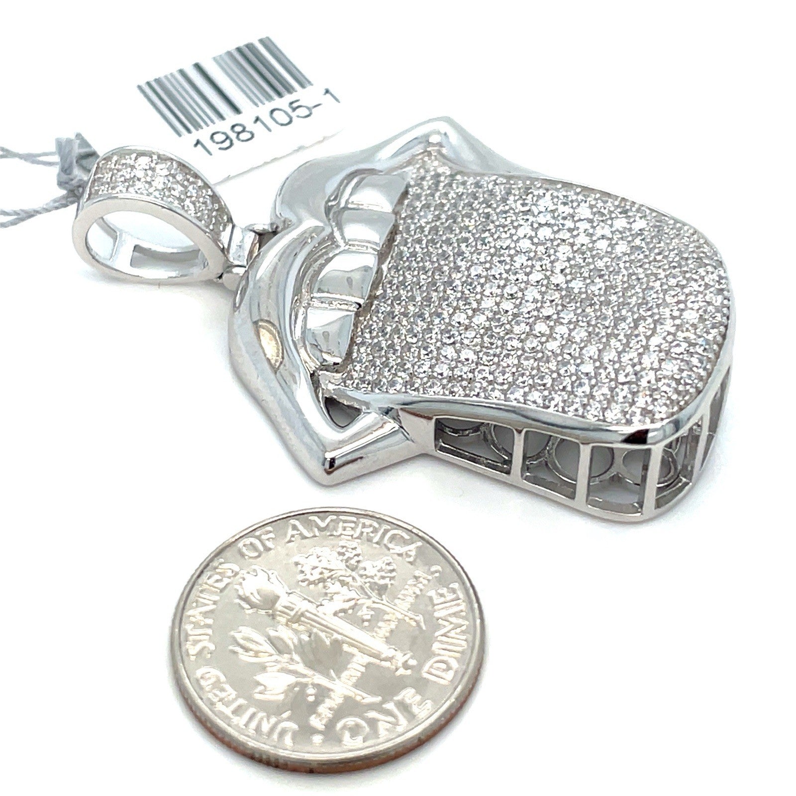 925 Sterling Silver CZ Tongue Sticking Out Pendant 10.20g 2