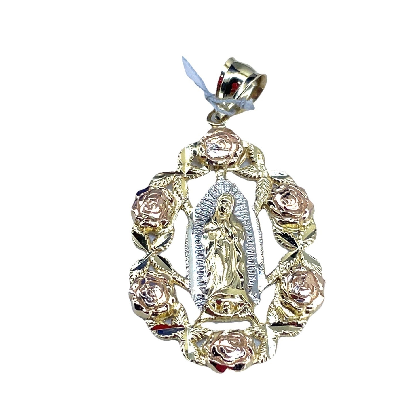 14k Tri Color Gold Oval Virgin Mary Pendant 4.00g1