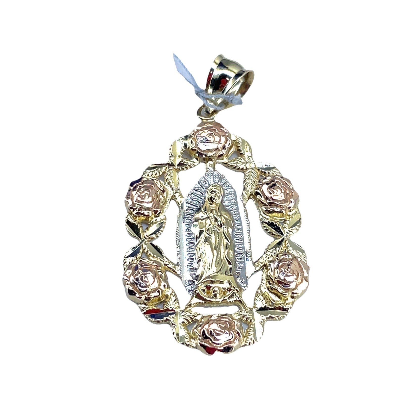 14k Tri Color Gold Oval Virgin Mary Pendant 4.00g1