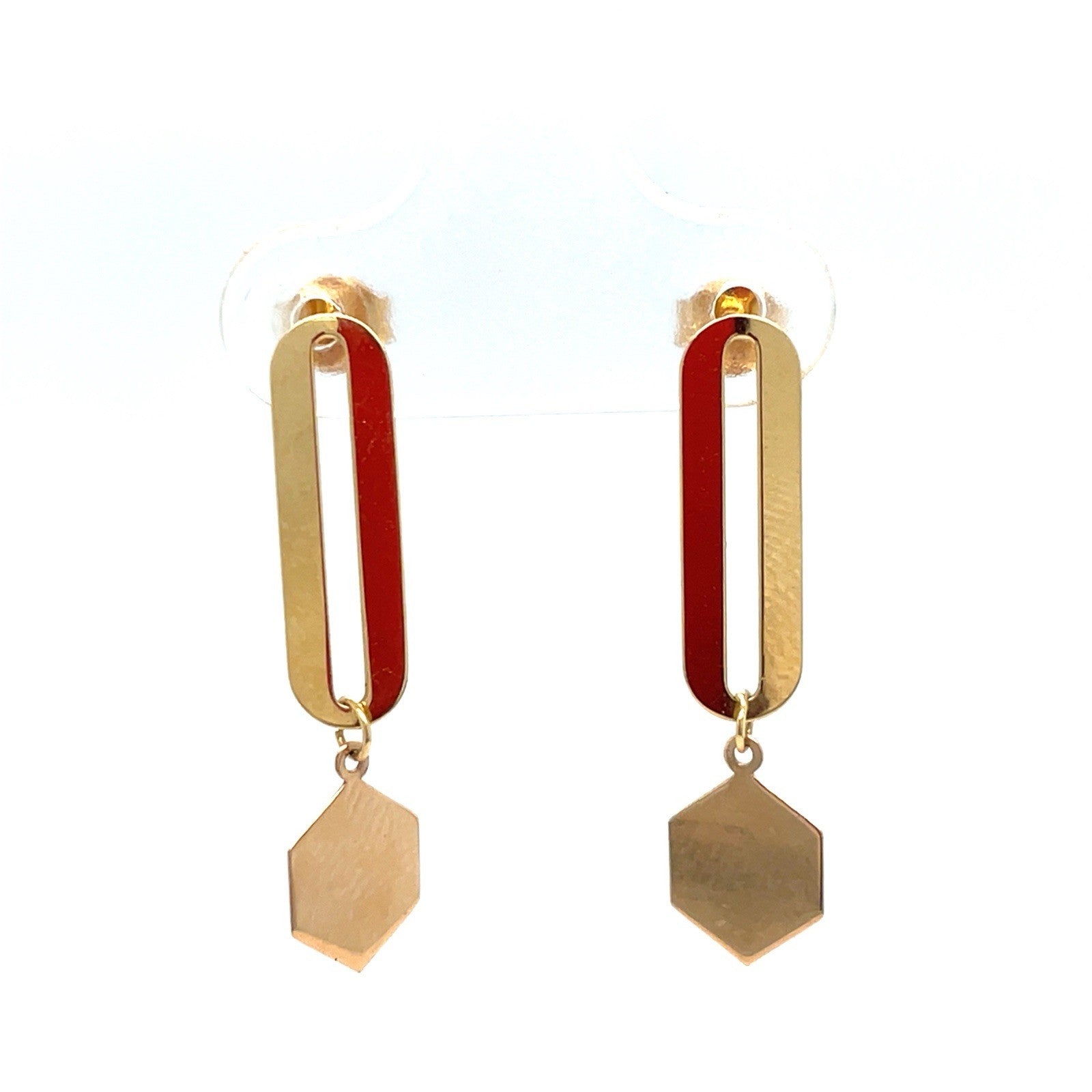 18k Yellow Gold Long Oval Hexagon Earrings 1.24g0