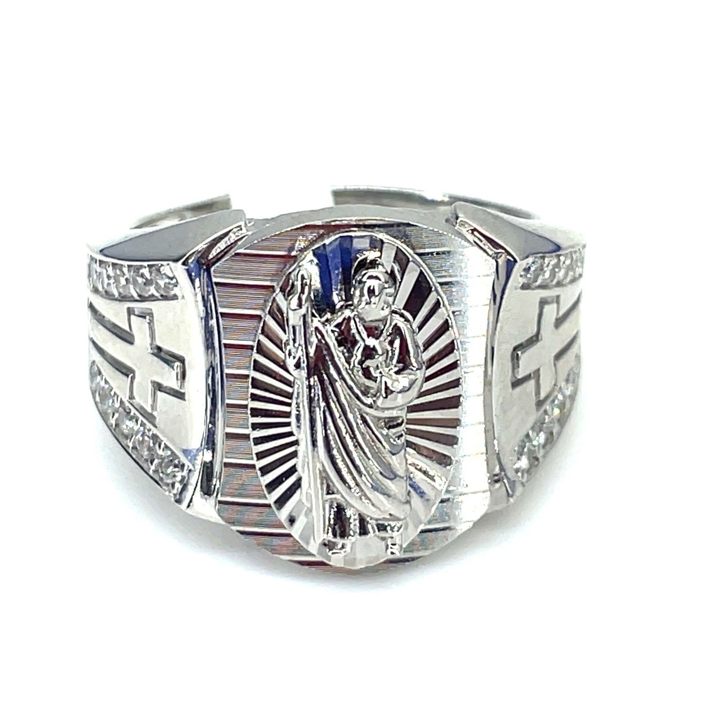 925 Sterling Silver Men’s CZ San Judas Ring 7.40g Size 90