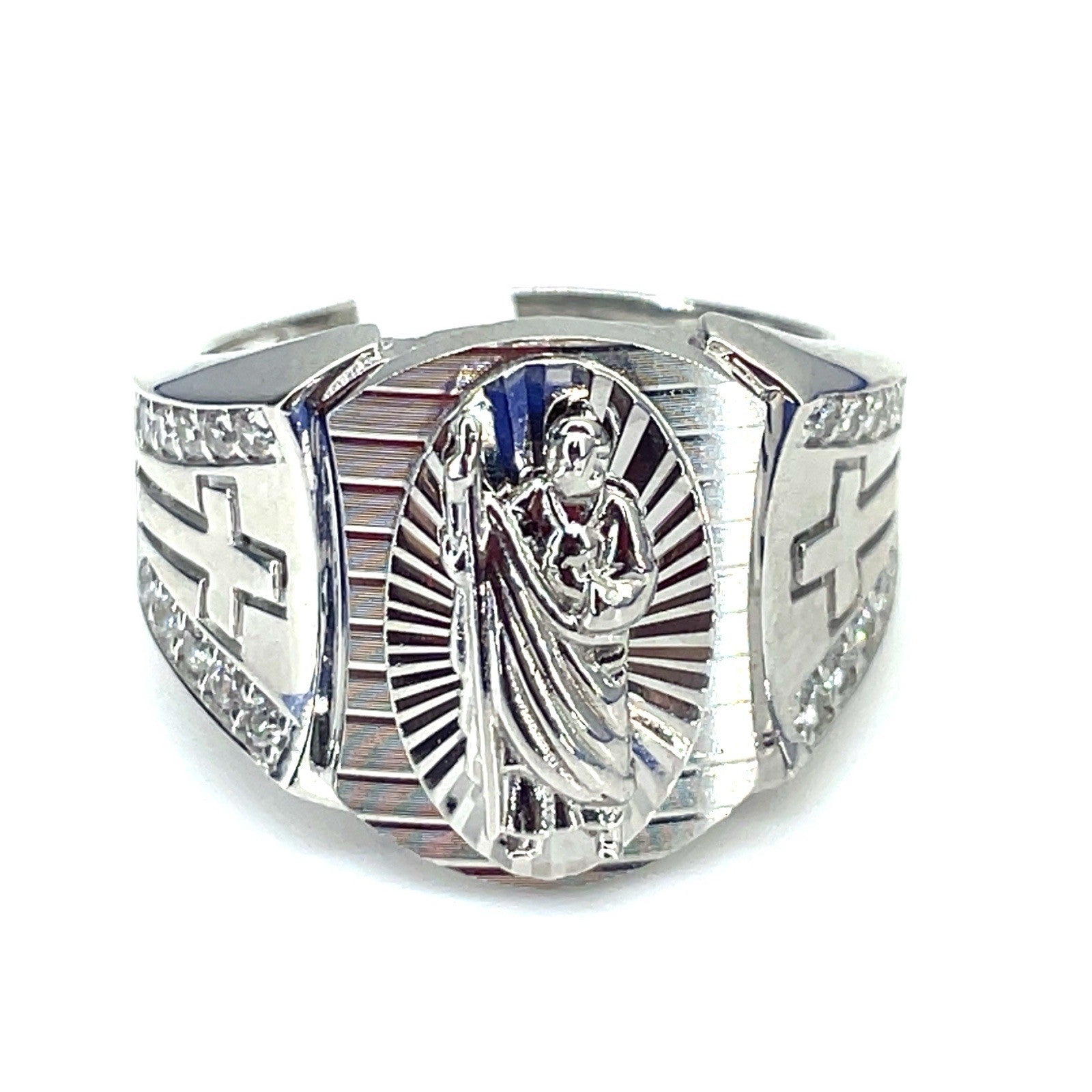 925 Sterling Silver Men’s CZ San Judas Ring 7.40g Size 90