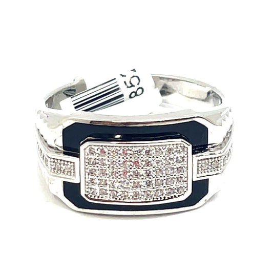 925 Sterling Silver CZ Men’s Black Enamel Ring 6.70g Size 110