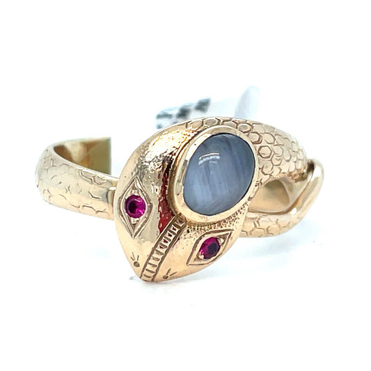 14K Yellow Gold Snake Moonstone Ring 7.70g Size 9.50