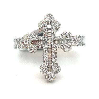 10k Yellow Gold Floral Cross Diamond Ring 3.76g .9CTW Size 70