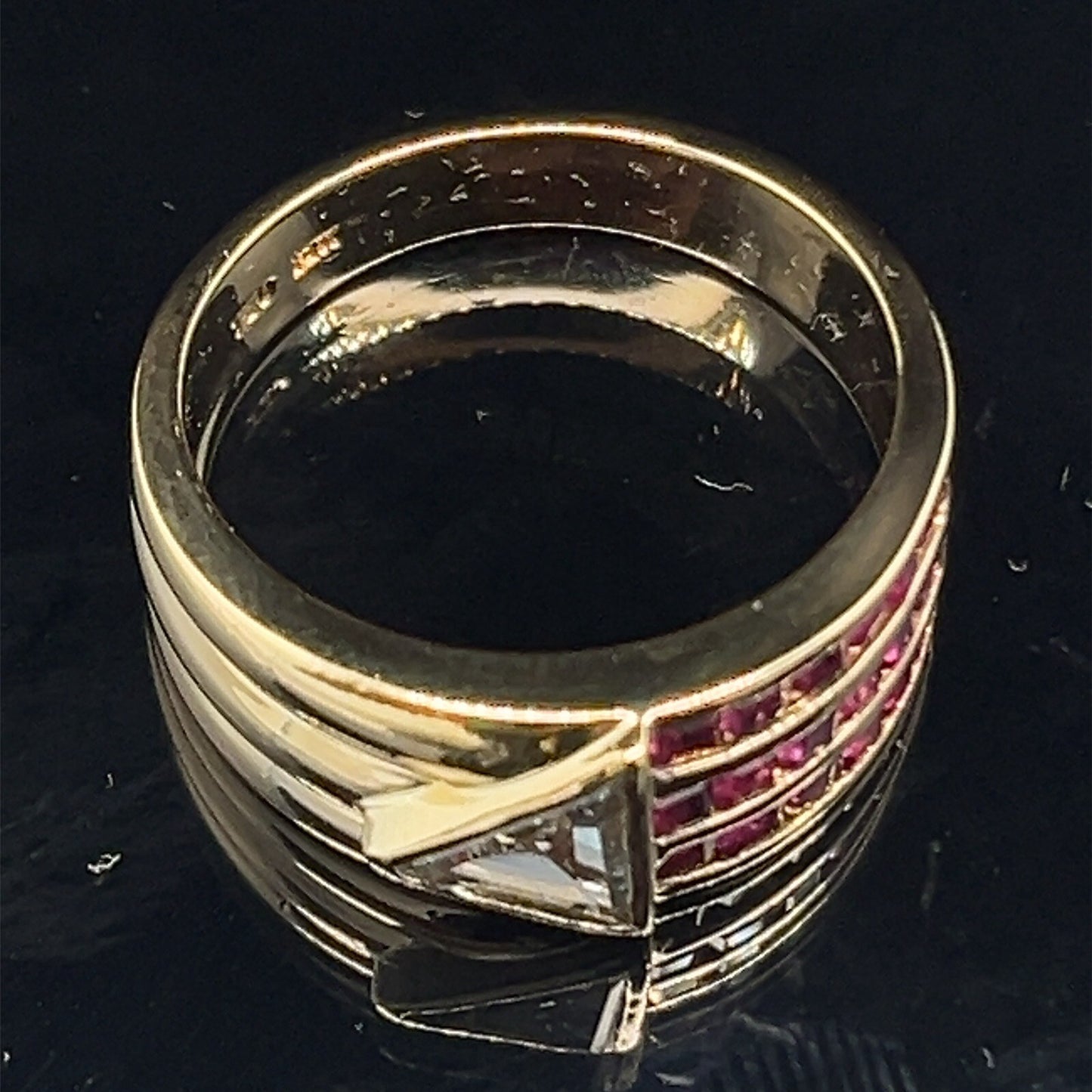 18 karat yellow gold diamond and ruby ring, size 73