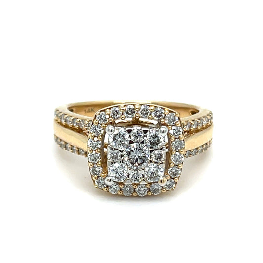 14k Yellow Gold Women’s Diamond Cluster Halo Ring 6.7g .9CTW Size 70