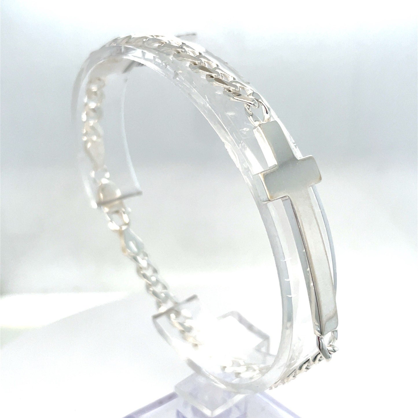 925 Sterling Silver Women’s 8” Cross Cuban Style Bracelet 12.00g 3