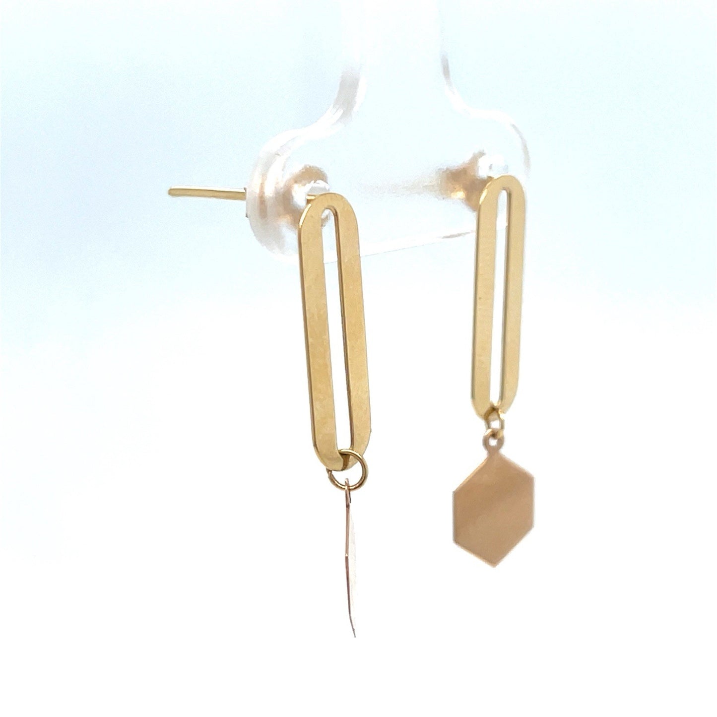 18k Yellow Gold Long Oval Hexagon Earrings 1.24g1