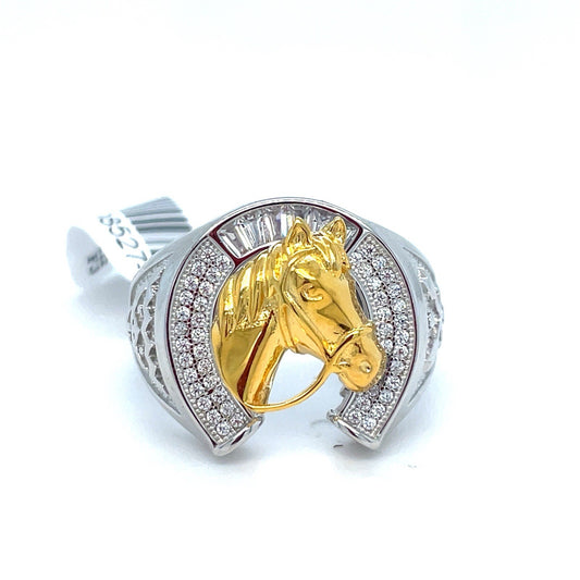 925 Sterling Silver Two Tone Men’s Horse Ring 9.10g Size 120