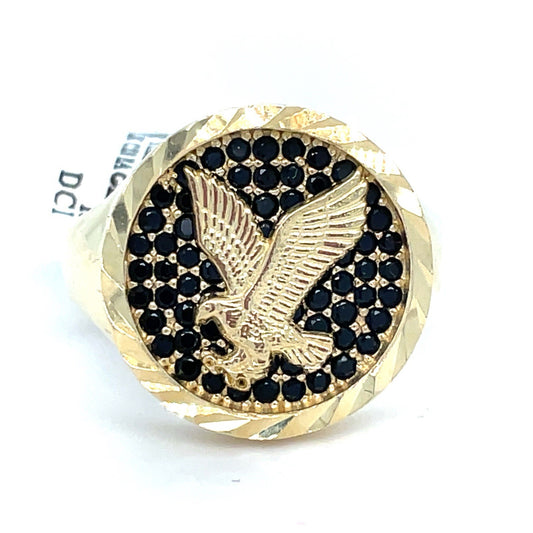 14k Yellow Gold Black CZ Eagle Ring 6.60g Size 100