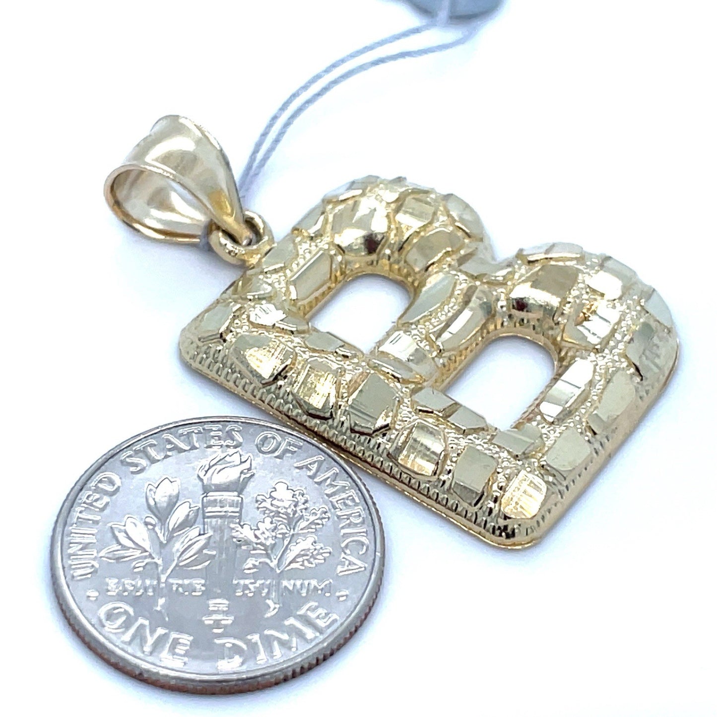 10k Yellow Gold Puff Nugget Letter B Pendant 3.40g2
