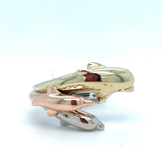 10Kt Tri Color Gold Dolphin Ring 3.35g Size 70