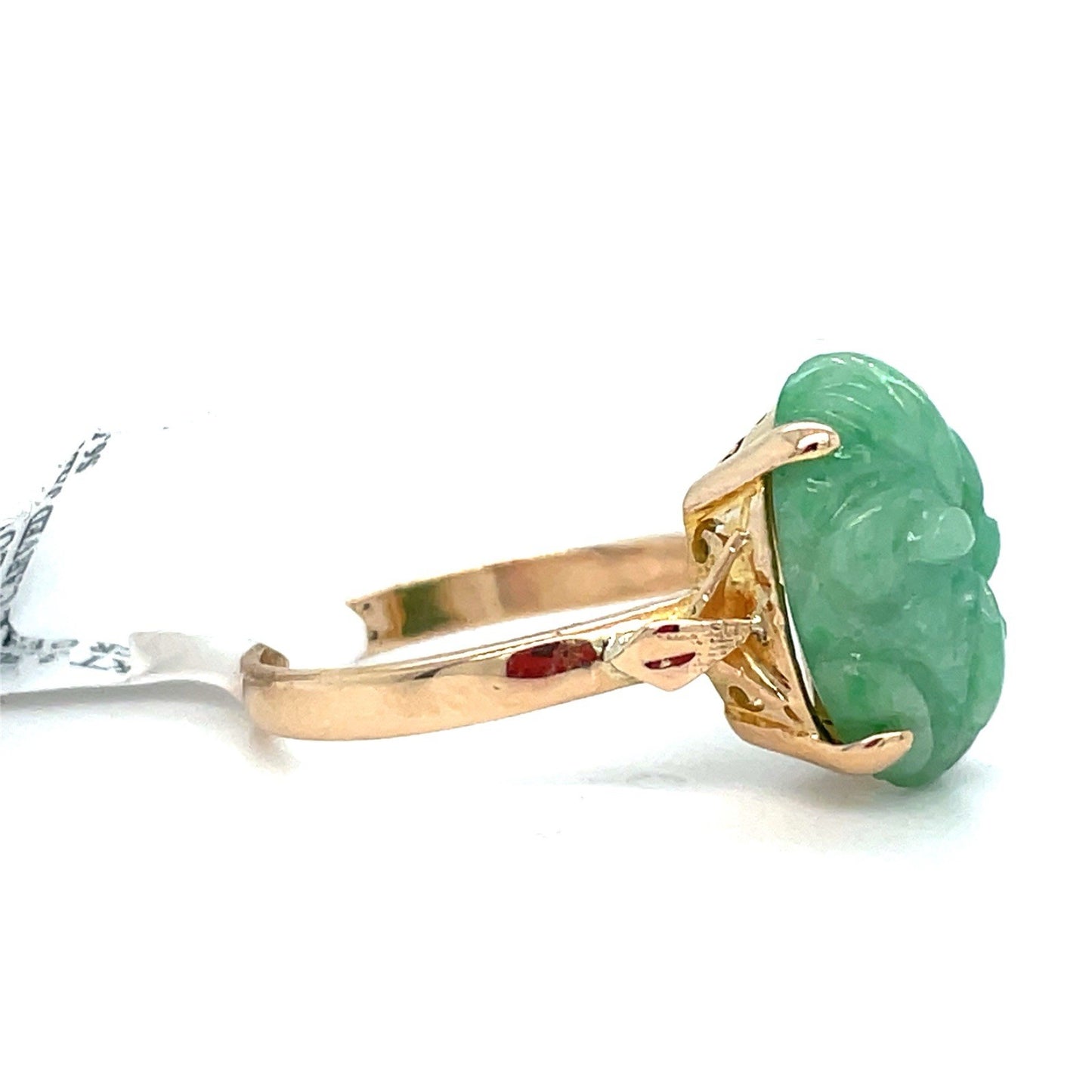 14k Yellow Gold Carved Jade Ring 3.30g Size 6.51