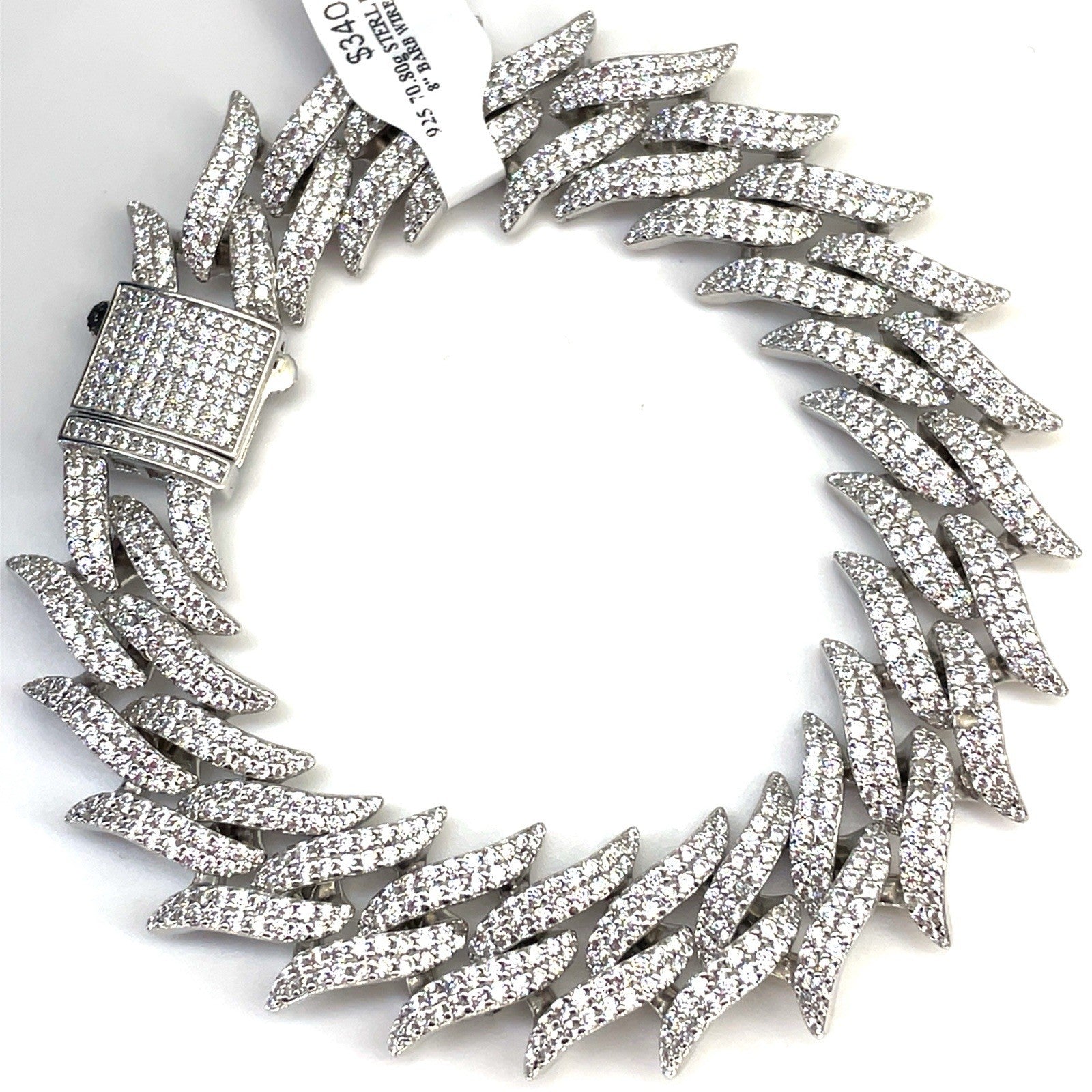925 Sterling Silver 8” Barb Wire CZ Bracelet 70.80g 17.9mm0