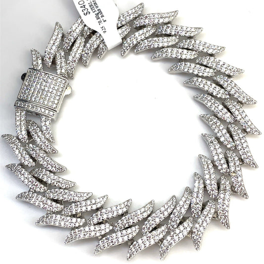 925 Sterling Silver 8” Barb Wire CZ Bracelet 70.80g 17.9mm0