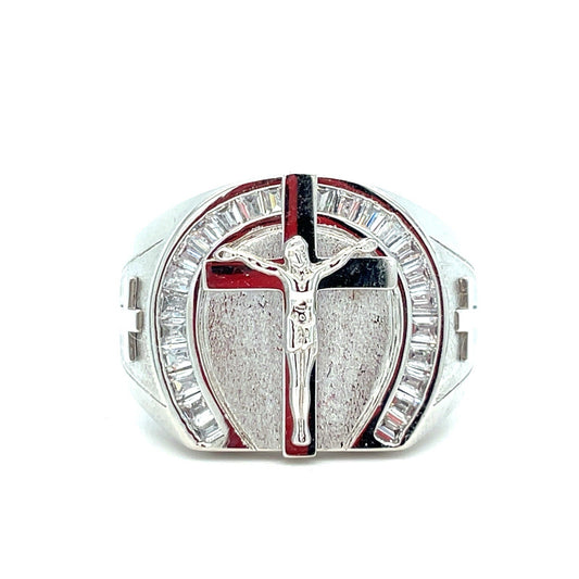 925 Sterling Silver CZ Jesus Cross Ring 7.50g Size 100