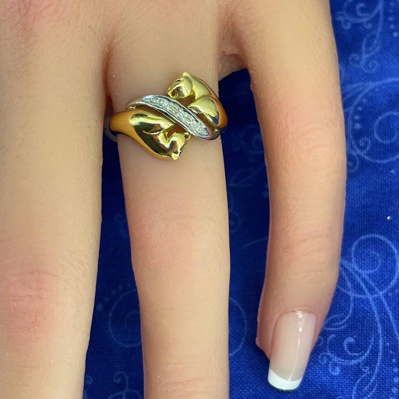 14k Two Tone Gold Jaguars Diamond Ring 3.40g Size 64