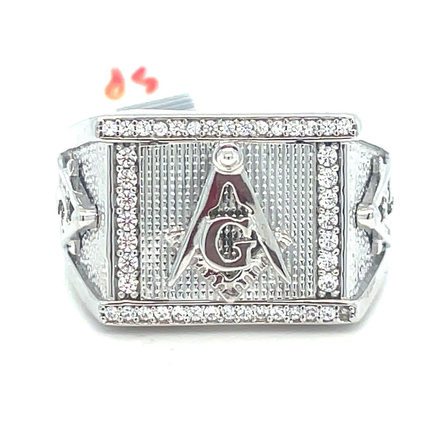 925 Sterling Silver Men’s CZ Free Mason Ring 7.76g Size 110
