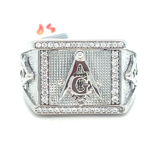 925 Sterling Silver Men’s CZ Free Mason Ring 7.76g Size 110