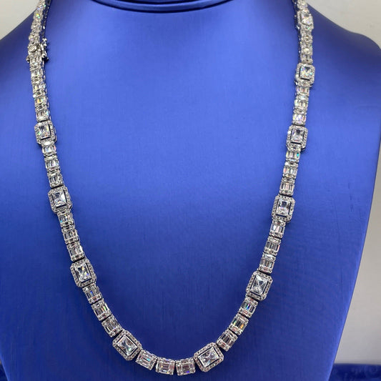 925 Sterling Silver CZ 20” Rectangle Cluster Necklace 43.54g 7.6mm0