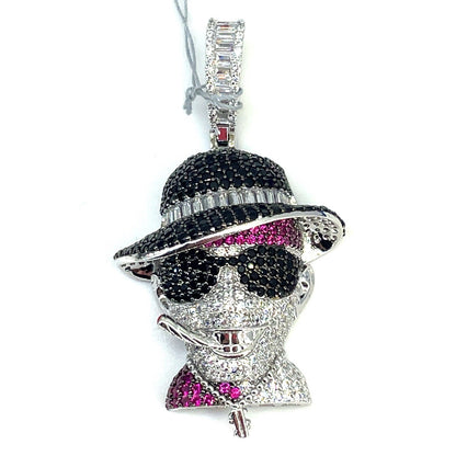 925 Sterling Silver CZ Colorful Gangster With Cigarette Pendant 18.20g0