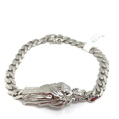 925 Sterling Silver 8” San Judas Cuban Style Bracelet 6.8mm4