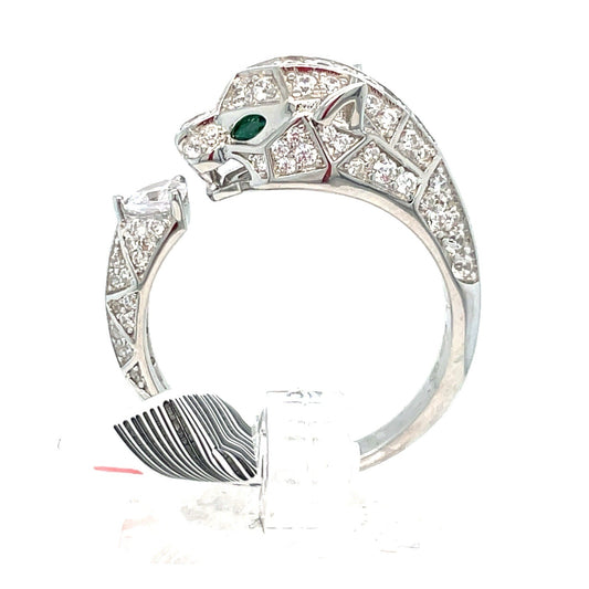 925 Sterling Silver CZ Women’s Jaguar Ring 5.77g Size 80