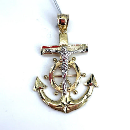 14k Two Tone Gold Jesus Cross/Anchor Pendant 6.00g0