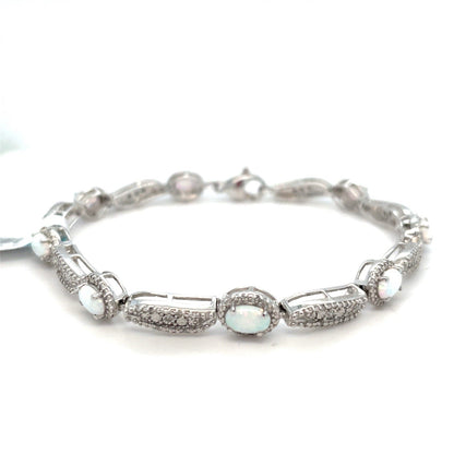 925 Sterling Silver 7.5” Synthetic Opal Diamond Bracelet 13.55g .21CTW 3