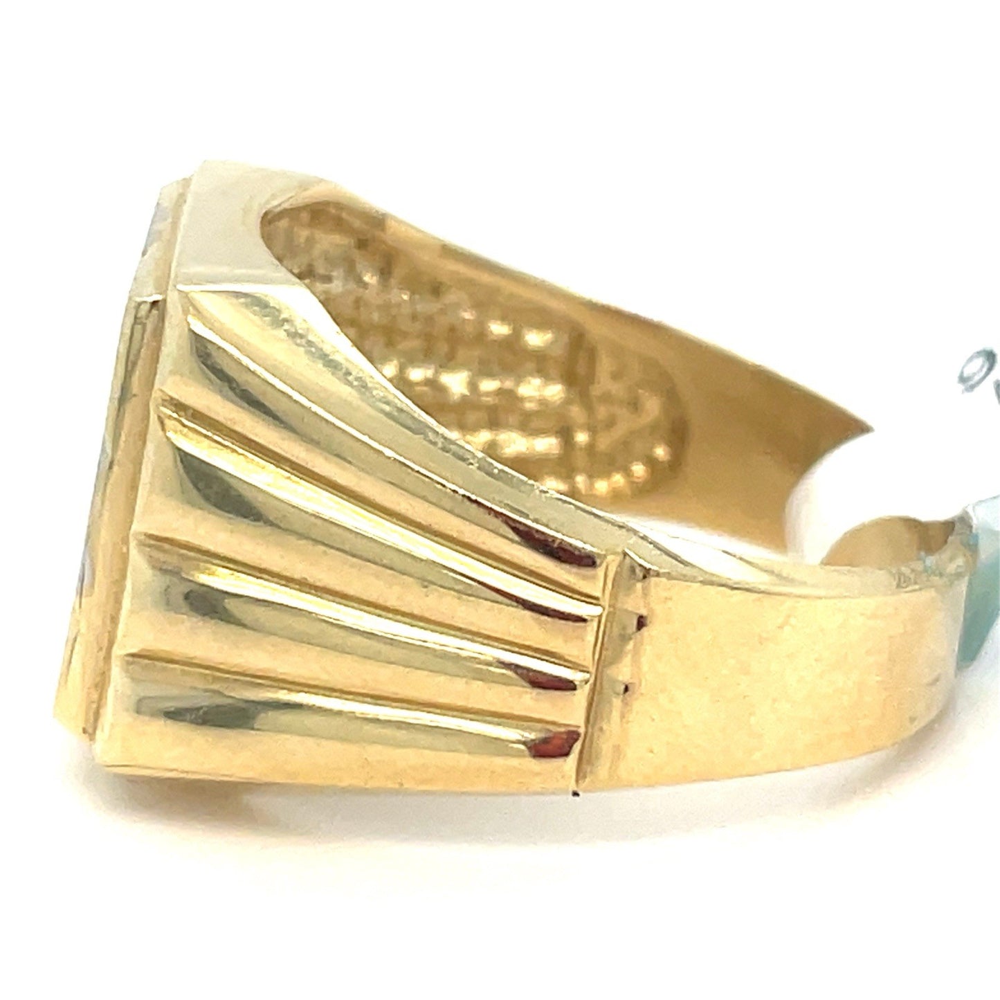 14k Two Tone Gold Men’s Angle Stripe Ring 7.60g Size 9.52