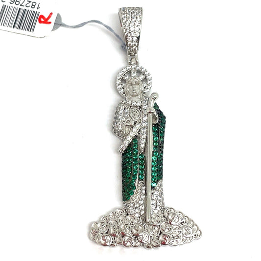 925 Sterling Silver CZ San Judas Pendant 13.63g0