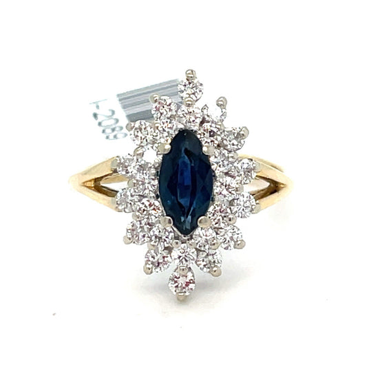 14k Yellow Gold  Marquise Sapphire Diamond Ring 3.94g Size 6.25 W/ Appraisal0