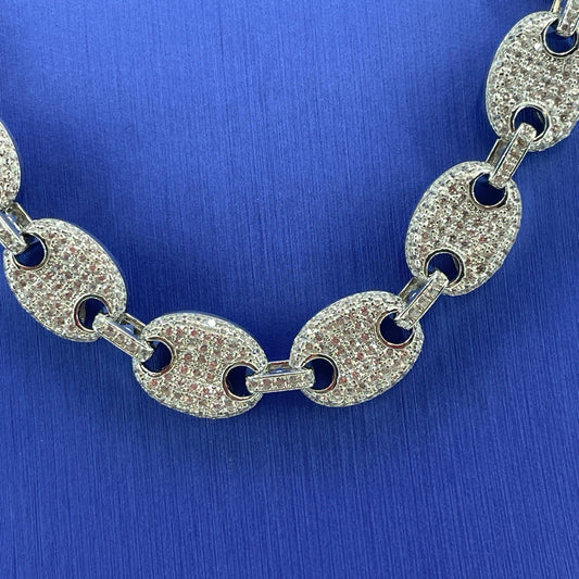 925 Sterling Silver Men’s CZ 26”  Puff Mariner Style Necklace 79.70g 10.5mm0