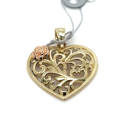 14K Two Tone Gold Women’s Open Weave Heart Pendant 1.30g1