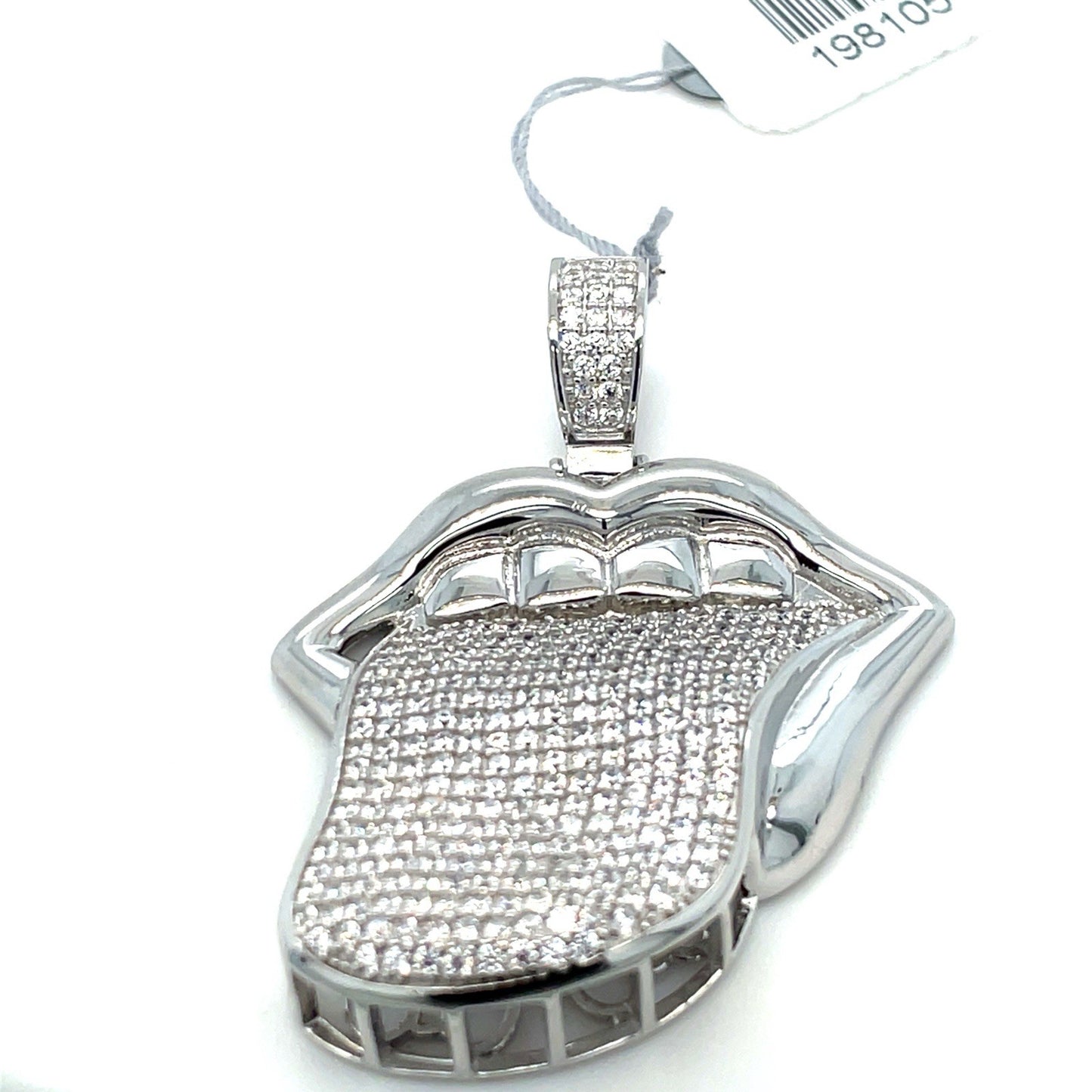 925 Sterling Silver CZ Tongue Sticking Out Pendant 10.20g 0